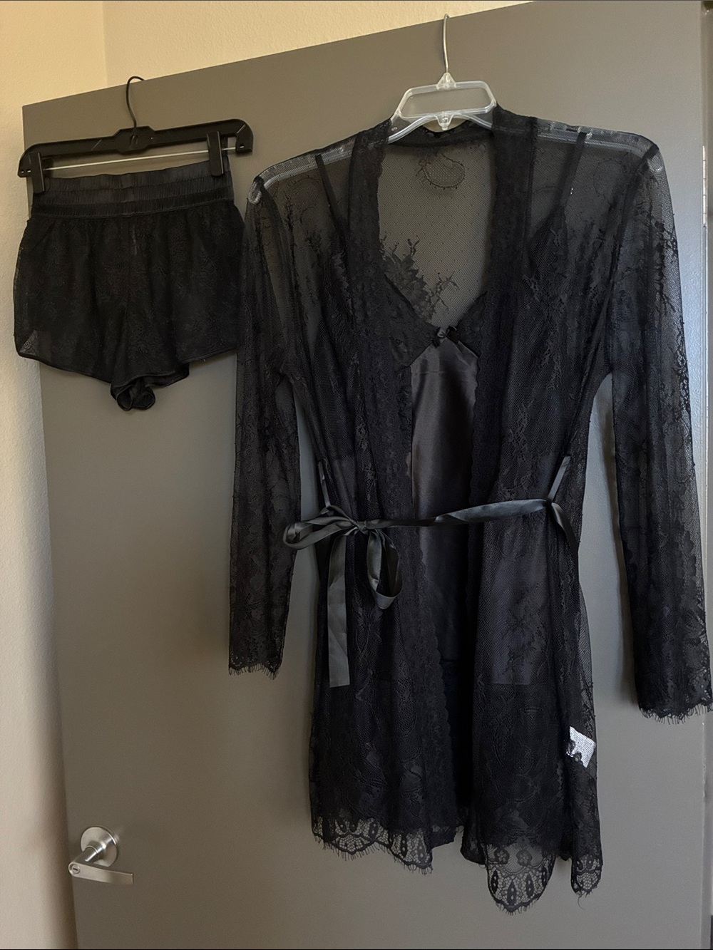 Black Lace Robe & Shorts Set Women's Intimates